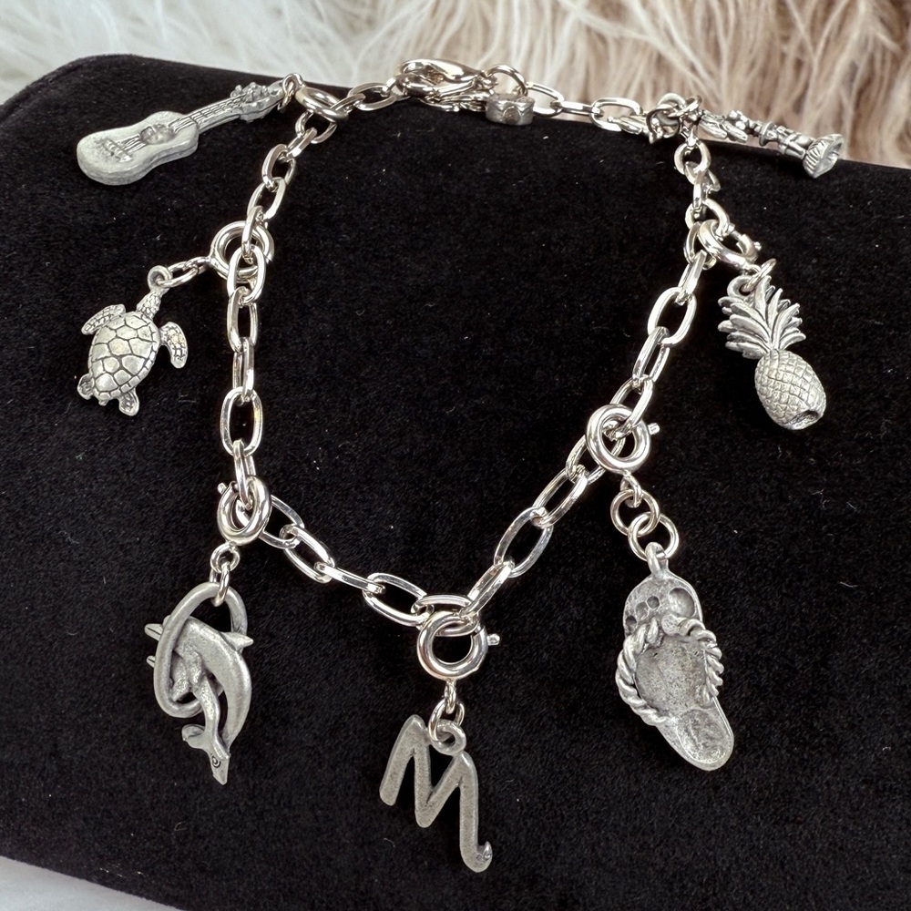 Vintage aged Silvertone 8 inch charm chain link bracelet